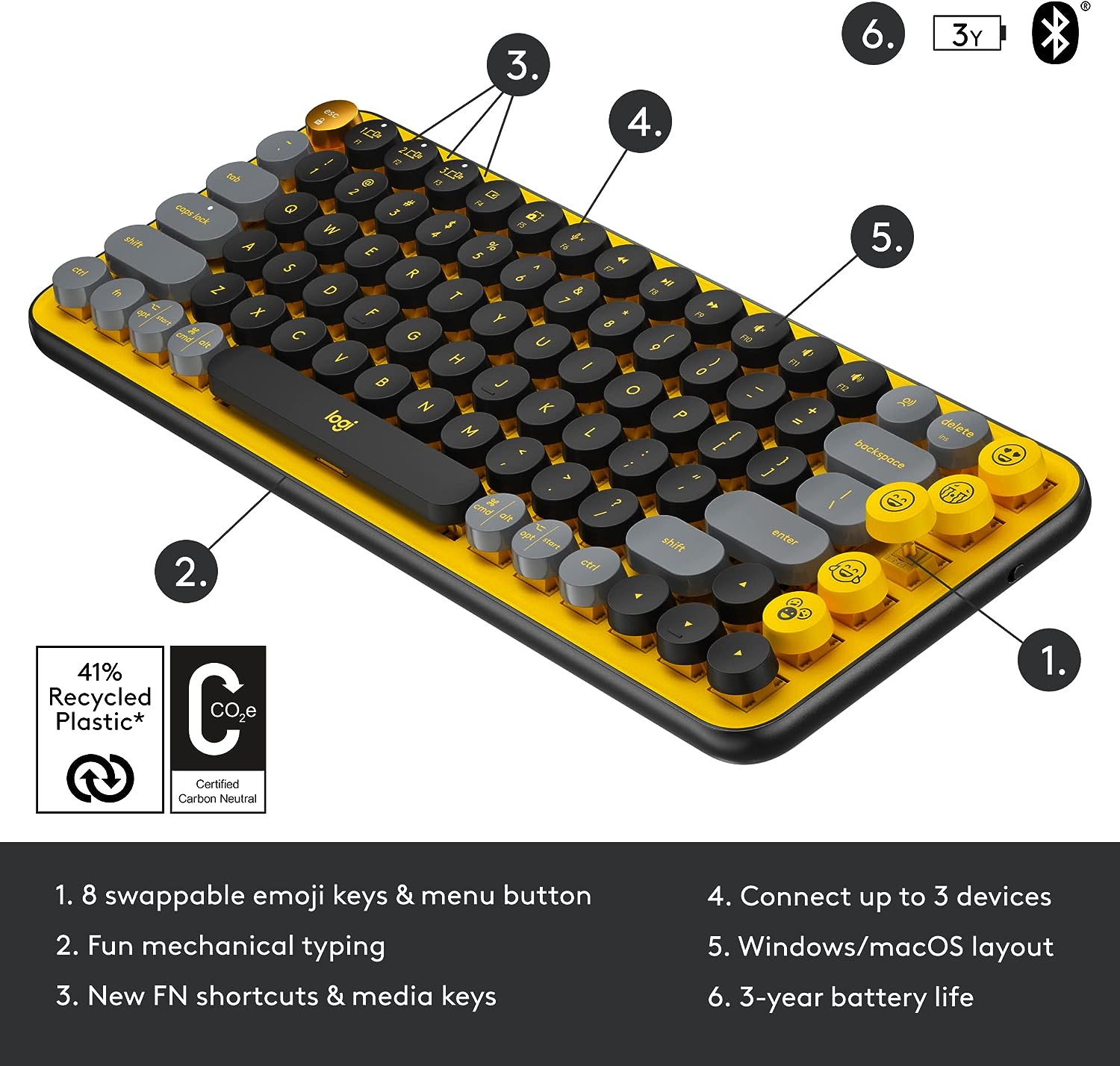 Study of Logitech POP Keys Mechanical Wireless Keyboard - Blast Yellow