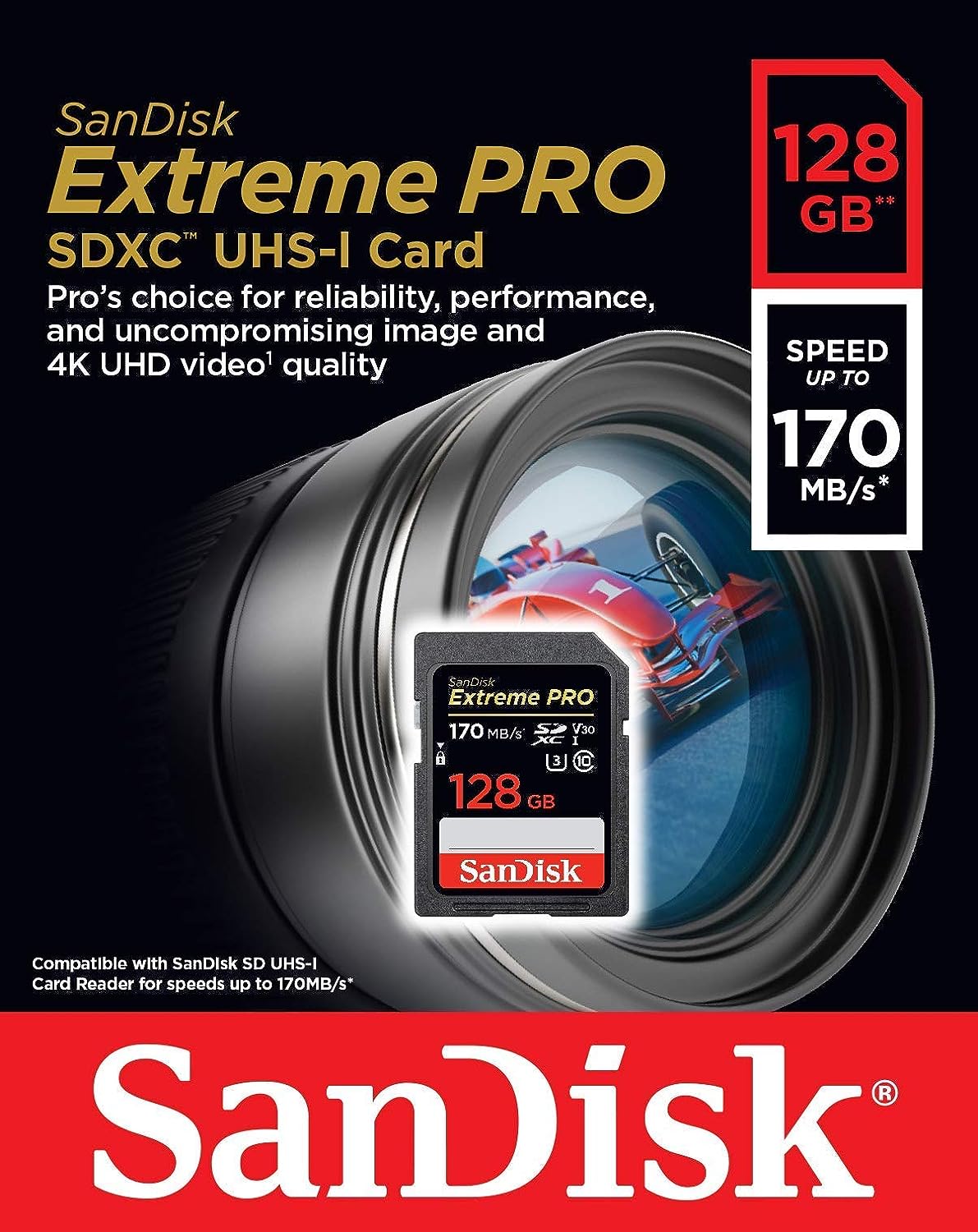 Reflection on SanDisk 128GB Extreme PRO SDXC UHS-I Card - SDSDXXY-128G-GN4IN