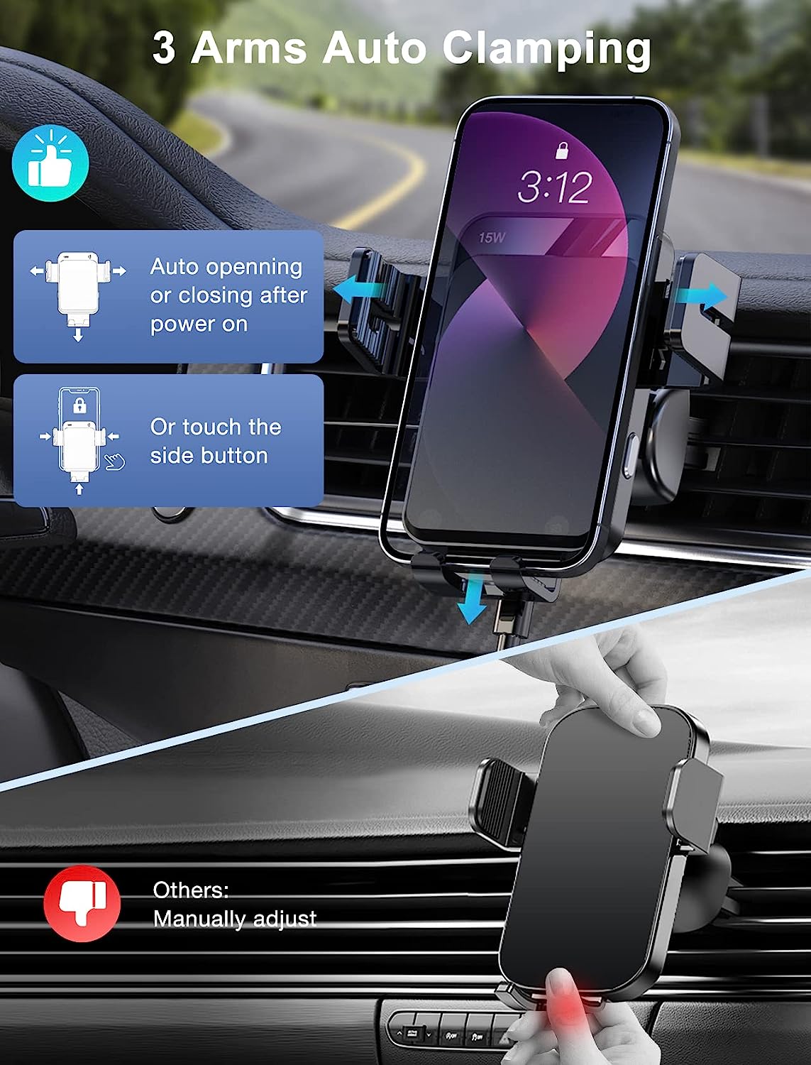 Analysis of Wireless Car Charger, MOKPR Auto-Clamping Car Mount 15W/10W/7.5W