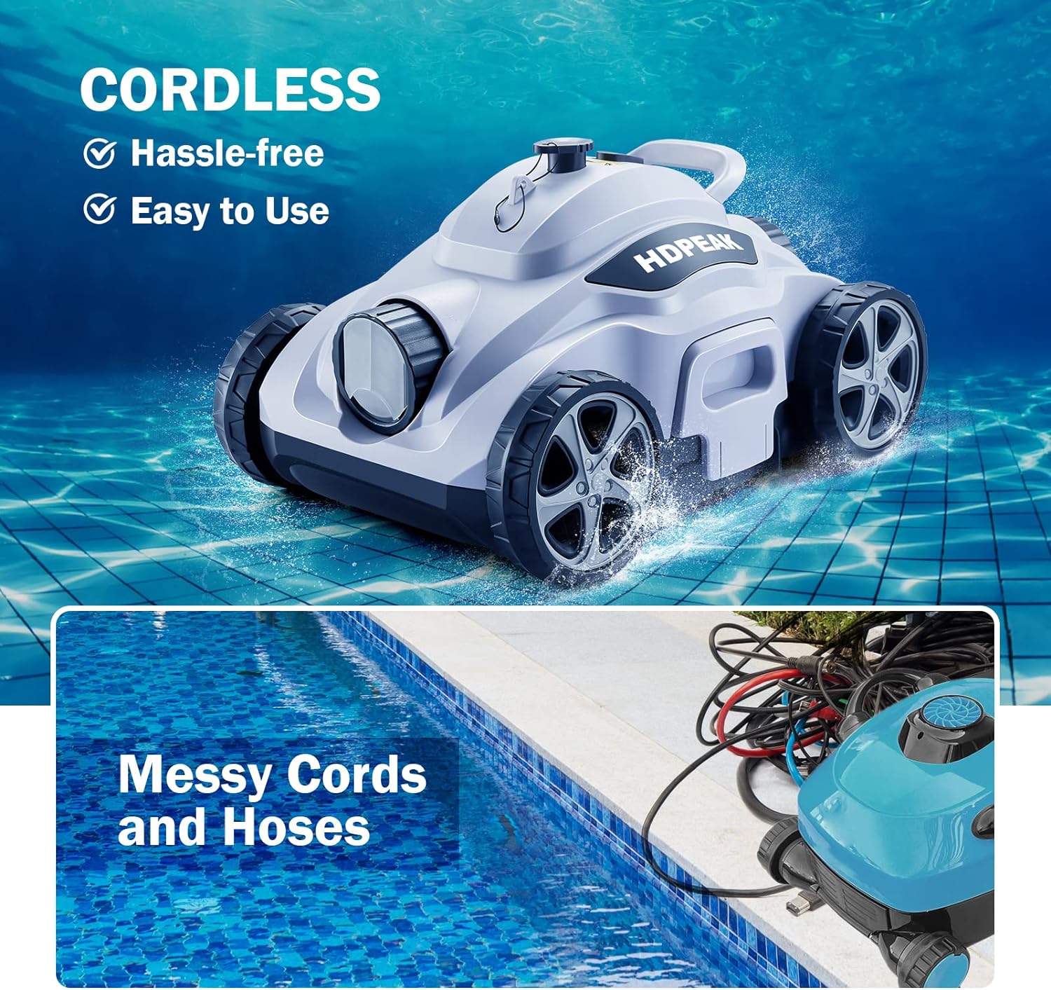 Perspective: Cordless Robotic Pool Cleaner, HDPEAK Pool Vacuum