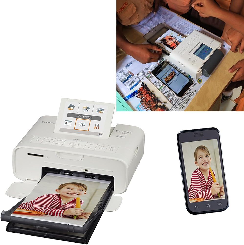 Probe of Canon SELPHY CP1300 Wireless Compact Photo Printer (White) + Canon KP-108IN Color Ink Paper Set + USB Printer Cable + HeroFiber Ultra Gentle Cleaning Cloth