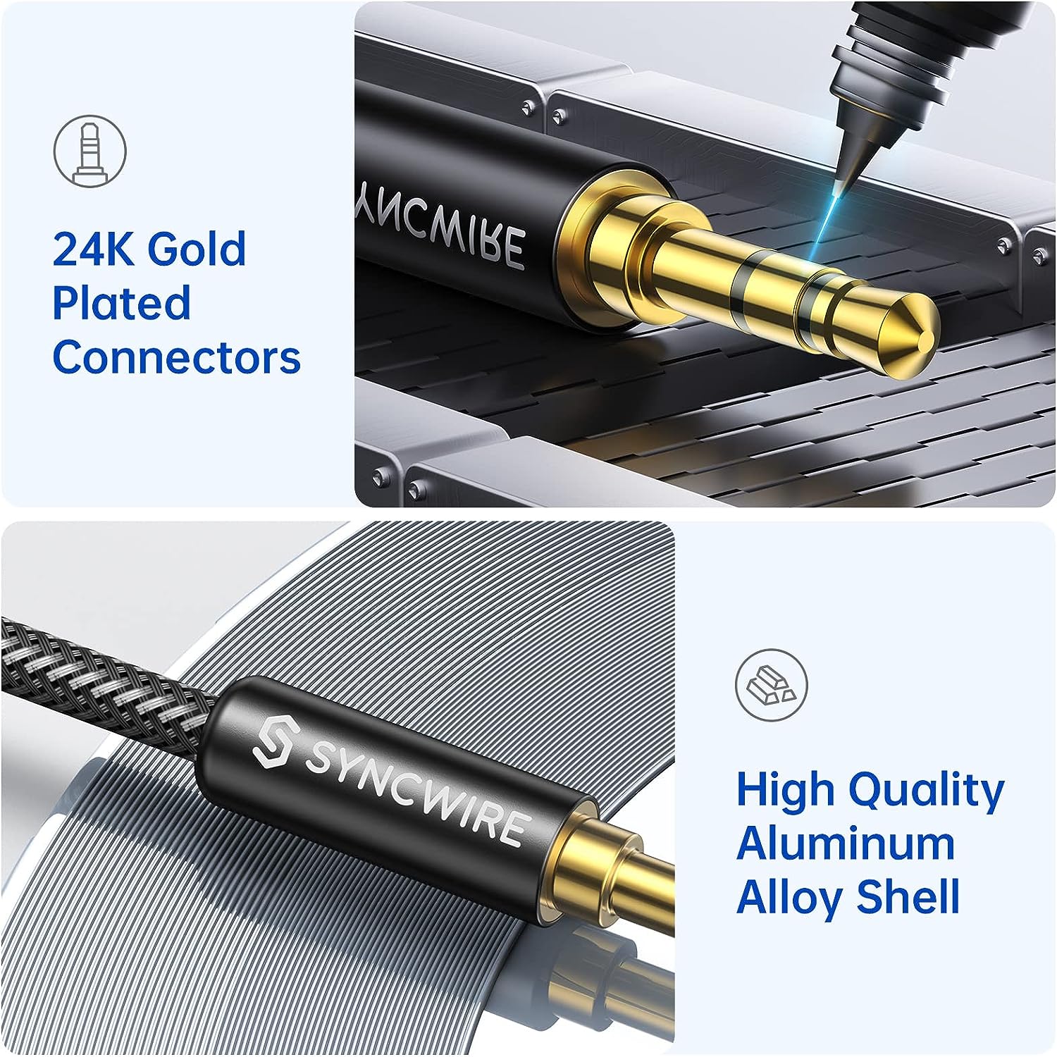 Rating: Syncwire 3.5mm Nylon Braided Aux Cable (3.3ft/1m, Hi-Fi Sound)
