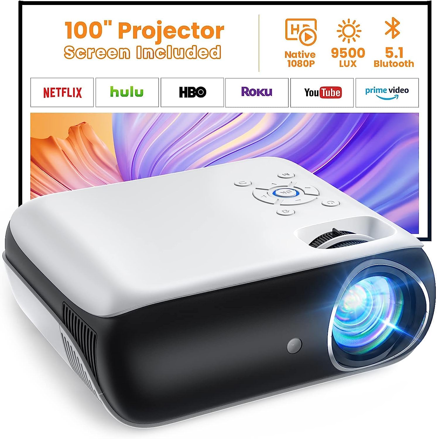 Review of HAPPRUN Projector, Native 1080P Bluetooth Projector with 100''Screen, 9500L Portable Outdoor Movie Projector