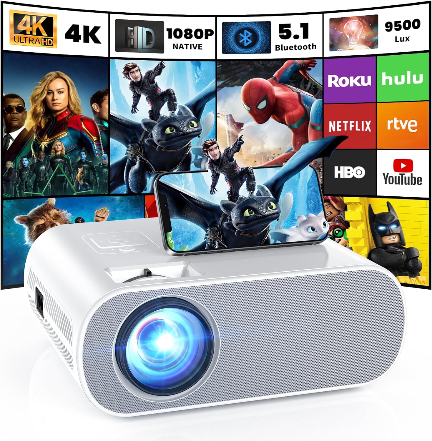 Review of HOMPOW Projector, Native 1080P Full HD Bluetooth Projector with Speaker