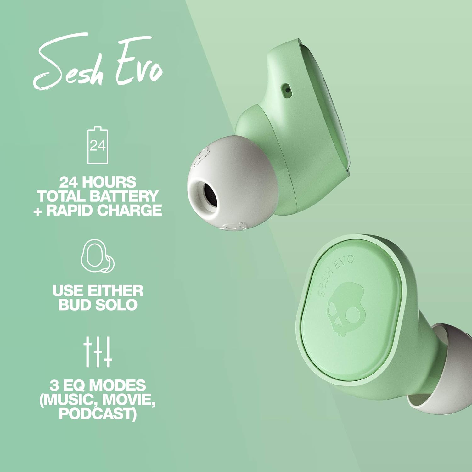 Synopsis: Skullcandy Sesh Evo In-Ear Wireless Earbuds - Mint