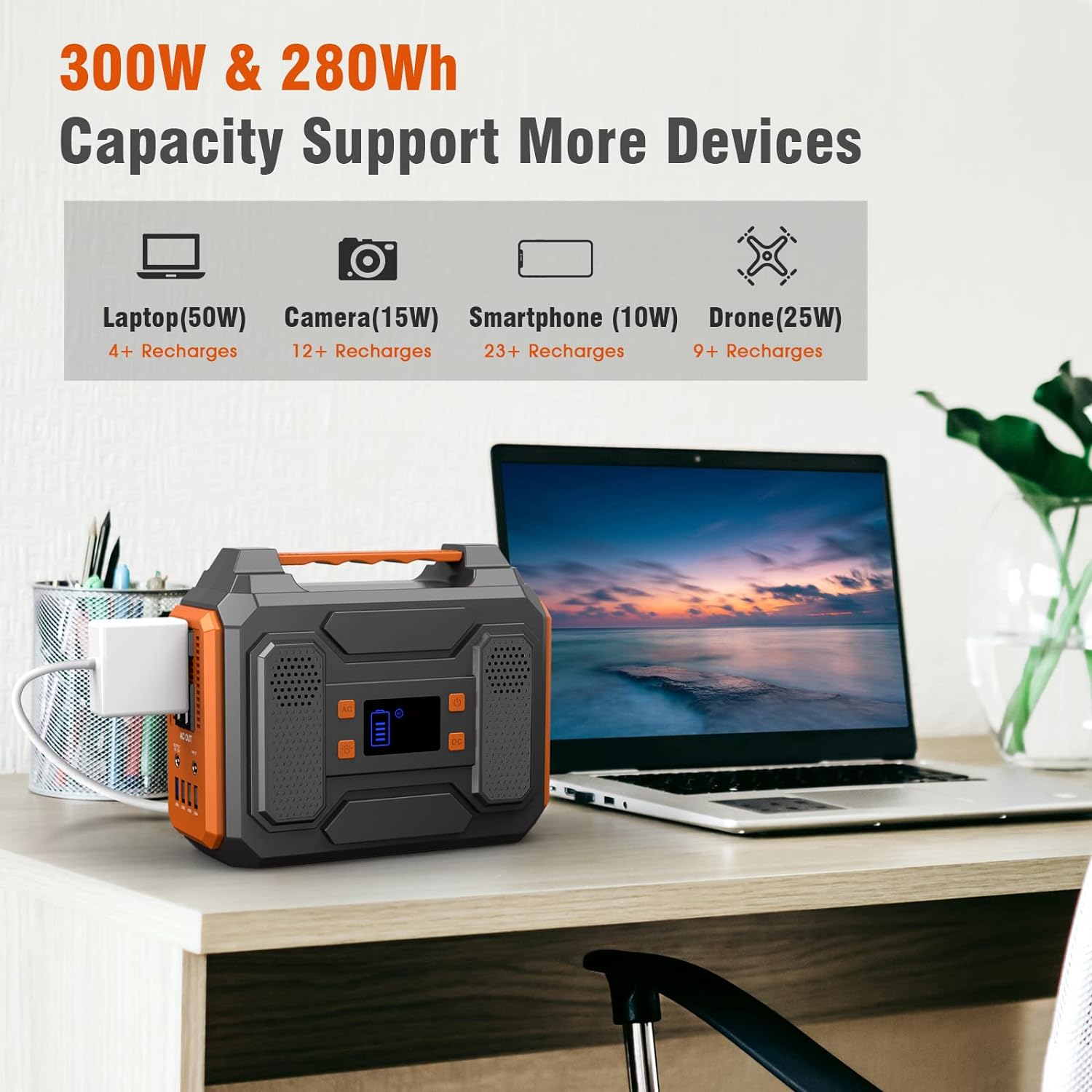 View of Portable Power Station 300W and Portable AC Power Bank 65W, ZeroKor Portable Power Station Bundle