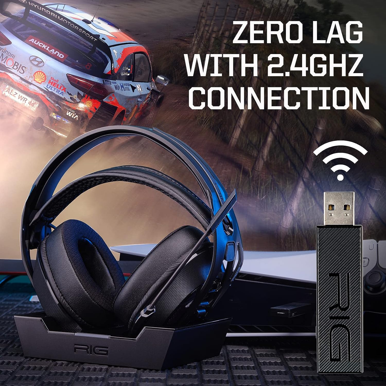 View of RIG 800 PRO HS Wireless Gaming Headset and Multi-Function Base Station