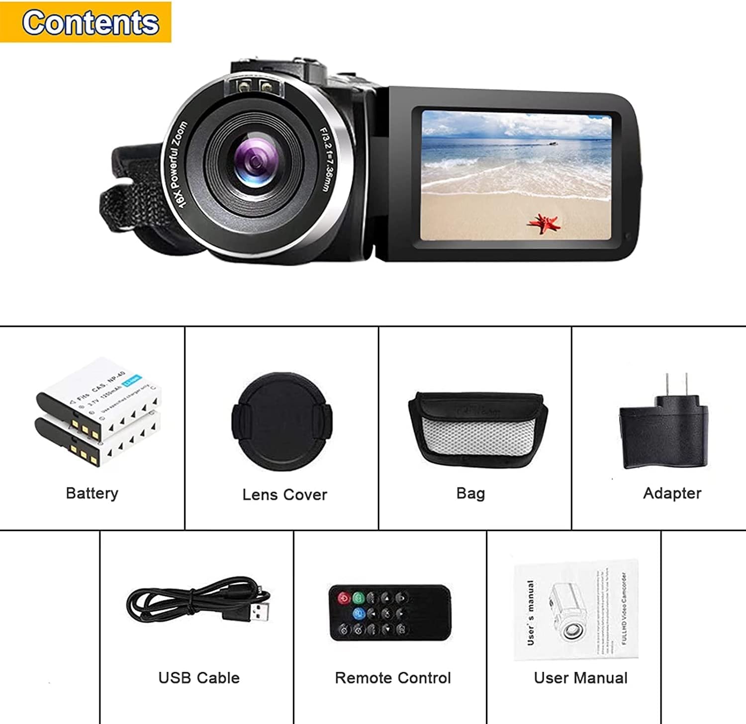 View of Video Camera Camcorder Full HD 1080P 30FPS 24.0 MP IR Night Vision Vlogging Camera Recorder 3.0 Inch IPS Screen 16X Zoom Camcorders Camera Remote Control with 2 Batteries